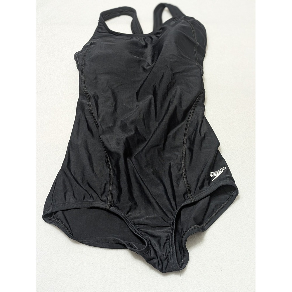 Speedo Powerflex Ultraback One-Piece Swimsuit, Black, Sz 6 Conservative